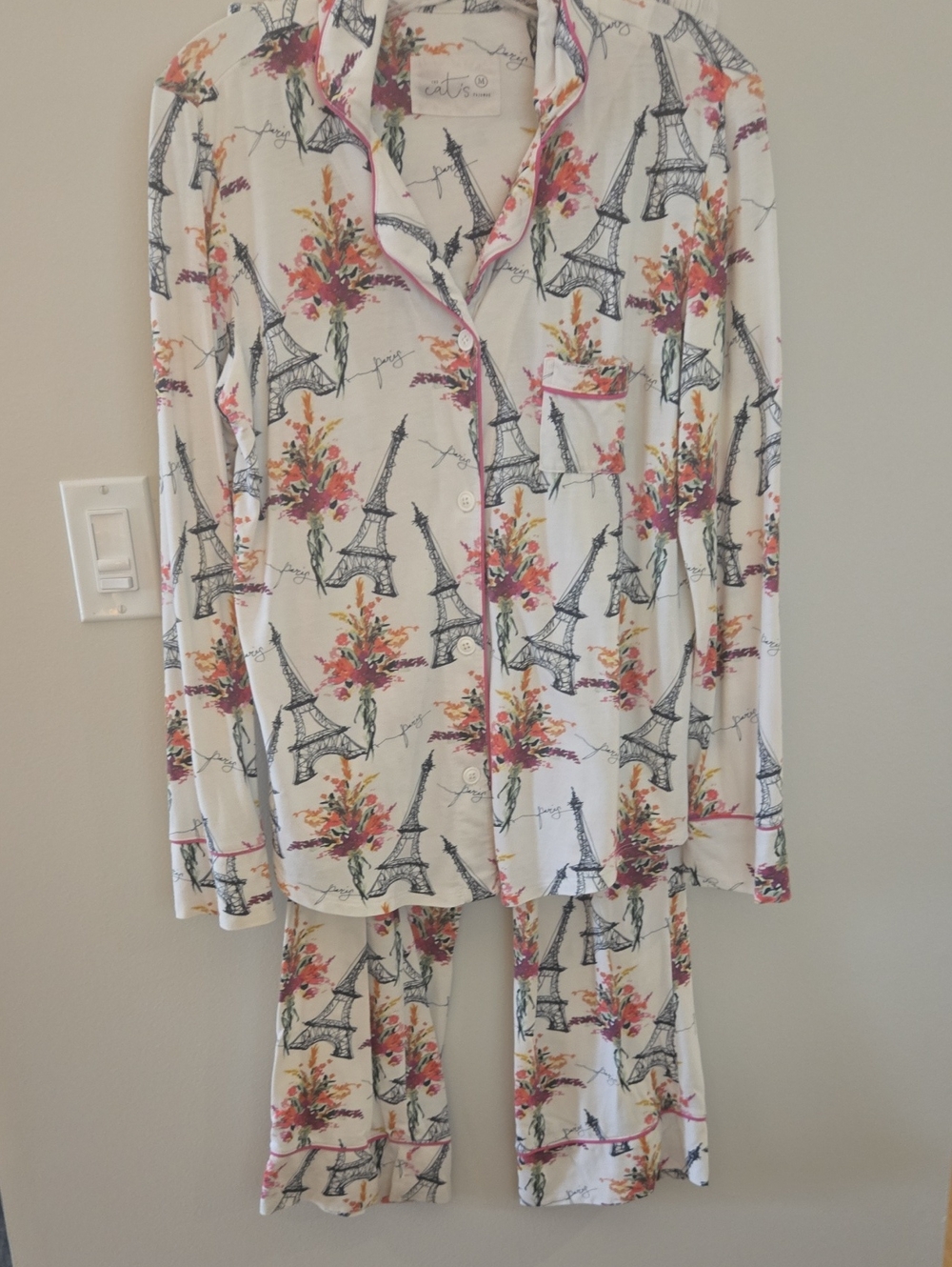 Cats Pajamas 2 Pc Eiffel Tower Print Womens Sz Med